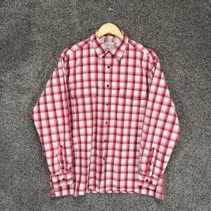 Ryan Michael Shirt Mens L Red/White Plaid Crinkle Silk Blend Western Cowboy